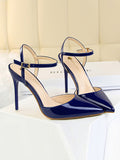 IFOMT Belt Buckle Pointed-Toe Shiny Split-Joint Pumps Sandals