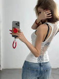IFOMT Summer Y2k Clothing Tank Tops Women White Fashion Thin Lace Patchwork Tops Sleeveless Camisole Vest Streetwear Low-Cut Design