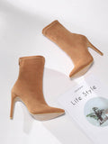 IFOMT Pointed-Toe Solid Color Split-Joint Boots Pumps