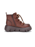 IFOMT Vintage Cow Leather Wool Boots Platform Shoes