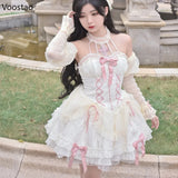 Ifomt Gothic Lolita Princess Dress Women Sweet Bowknot Cross Lace Ruffles Evening Party Dresses Japanese Harajuku Y2k Bandage Vestidos