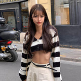 IFOMT Outfits Knitting Deep V Button Striped High Waist Long Sleeve Women'S  Tops Y2K Streetwear Wholesale Winter Fashion Clothing