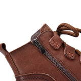 IFOMT Vintage Cow Leather Wool Boots Platform Shoes