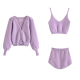 IFOMT Women Two Piece Sets Outfits White Plush Mohair Drill Button Cardigan Coats With Bra Tops And Mini Shorts Matching SetsChristmas Gifts