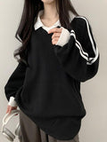 IFOMT Contrast Color Casual Pullover Sweatshirt