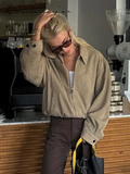 Ifomt Retro Brown Short Jacket Women Casual Lapel Zipper Pocket Jacket Female 2025 Spring Fashion Commute Lady Outwear