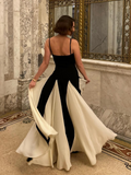 Ifomt 2025  Summer Elegant Contrast Patchwork Lady Spaghetti Strap Maxi Dress Backless Sleeveless High Waist A-line Robe Party Dresses