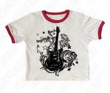 Ifomt Fashion Y2K Fake Two Guitar Print Punk T-shirts Women Slim Goth Street Retro black Tops Dark crop Tops Sexy Clothing 2000s Tops Casual Outfit