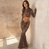 IFOMT Outfits s Leopard Print Long Sleeve  Top Ruched Long Mermaid Skirt Women'S Sets Y2K Streetwear Elegant Evenning Casual Clothing