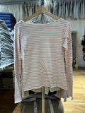 Ifomt New Sweet Pink Striped Long Sleeve T-shirt Women Spring Cotton Raw Hem Slash Neck Slim Tee Tops Casual Preppy Style Y2K T shirt
