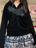 IFOMT Vintage Print Oversized Zip Up Hoodie