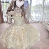 Ifomt Japanese Sweet Lolita Jsk Dress Women Elegant Pearl Mesh Lace Bow Princess Evening Party Dresses Kawaii Flower Wedding Dress