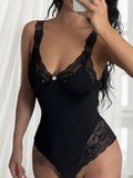 IFOMT Spring Outfits Black Backless Sleeveless V Neck Skinny Sexy Tank Bodysuit Women Lace Patchwork Elegant Rave Bodys Camisole