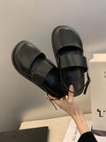 IFOMT Belt Buckle Hollow Round-Toe Split-Joint Sandals Wedges & Flatform