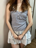 Ifomt Lace Trim Plaid Sweet Summer Camisole Three Button V-neck Chic Fashion Loose Tank 2025 Summer New Vintage Sleeveless Camis Vest