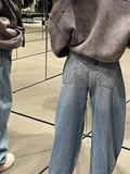 Ifomt Street Letter Hot Drilling Denim Pants Women Loose Zipper Pocket Wide Leg Jean Female 2025 Spring Female Casual Straight Trouser