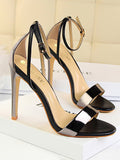 IFOMT Belt Buckle Open Toe Shiny Split-Joint Pumps Sandals Sandals