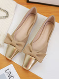 IFOMT Bowknot Contrast Color Shallow Cut Split-Joint Square-Toe Flats
