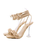 IFOMT Lace-Up Open Toe Split-Joint Square-Toe Pumps Sandals
