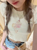 Ifomt Vintage Angel Print Ribbed T Shirt Women Summer Sweet Cute Sleeveless Cotton Short T-shirts Retro Streetwear Y2k Crop Top 2025