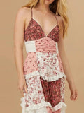 Ifomt Canwedance Boho Dress Strapless Patchwork Printed Summer Dress Romantic Floral Beach Dress A-line Splice Layered Vestidos