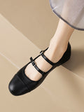 IFOMT Belt Buckle Round-Toe Split-Joint Flat Shoes Mary Janes