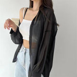 IFOMT Perspective Shirts Women Sheer Thin Chic Summer Simple Solid Sun-proof Top Fashion Blouse Baggy All-match Basic Korean Clothing