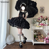 Ifomt Japanese Gothic Lolita Jsk Dress Elegant Women Kawaii Lace Ruffles Bow Princess Mini Dresses White Girls Sweet Y2k Party Dress