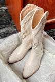 IFOMT New Fashion Spring Outfit White Embroidery Pointed Western Cowboy Boots