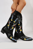 IFOMT New Fashion Spring Outfit Floral Embroidery Square Toe Knee High Boots