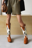 IFOMT New Fashion Spring Outfit Cross Pattern Square Toe Knee High Boots
