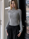 IFOMT Long Sleeve T Shirt Women Stand Collar Skinny Zip Crop Top Pullover Causal Basic Warm Tee Shirt Streetwear Sexy Female Clothes