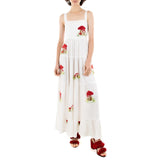 IFOMT Outfits Women's Y2K Vintage Wide Shoulder Straps Sleeveless Square Neck Embroidery Tiered Swing Slip A-Line Tank Long Dress