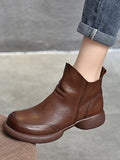 IFOMT Round-Toe Solid Color Zipper Boots