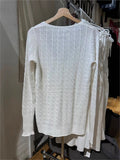 Ifomt Beige Twisted Flower Thin Knitted Sweater Women Preppy Style V-Neck Long Sleeve Jumpers Spring Sweet Cute Sweater Y2K Tops New
