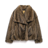 IFOMT Fashion Faux Fur Short Jacket Coat For Women Loose Lapel High Street Outwear Winter 2025 Warm Solid Female Cardigan Coat