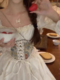 Ifomt Elegant Midi Dresses for Women with Floral Wide Corset Belt Ruffles French Vintage Chic Party Dress Birthday Prom Robe Vestido ootd outfit idea