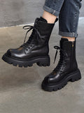 IFOMT Vintage Cow Leather Mid Heels Height Boots