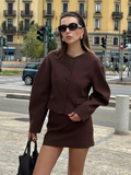 IFOMT Party Otufit Elegant Mini Skirt Suits Women 2 Pieces Sets Fashion Balloon Buttons Cropped Blazer Coat Zipper Skirts Female Streetwear Outfits