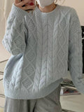 IFOMT Solid Crew Neck Cable Knit Sweater