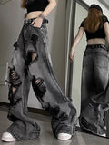 IFOMT Washed Black Ripped Boyfriend Jeans