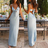 IFOMT Outfits Women's Elegant Solid Color Adjustable Thin Shoulder Straps Cutout Tie-Up Front Backless Summer Long Cami Silky Dress