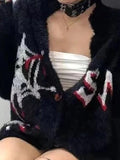 IFOMT Spider Web Print Fuzzy Loose Cardigan