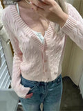 Ifomt Solid Color Pink Twist Knit Women Sweater 2025 New Long Sleeve Slim Sweet Chic Autumn Jakcets Retro Y2k Female Coats Winter Top
