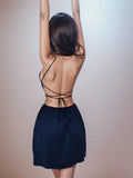 IFOMT Summer Sexy Mini Dress Women Sleeveless Spaghetti Strap Streetwear Backless Pleated Split Black Dress Party A-line Dresses Y2k