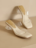 IFOMT Open Toe Split-Joint Square-Toe Transparent Pumps Sandals Slippers