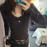 Ifomt Vintage Classic Striped Slim T-shirts Women Autumn Casual Long Sleeve Streetwear Round Neck Cotton Tees Harajuku Chic Y2k Tops
