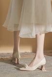 IFOMT French square toe chunky pearl high heels in white