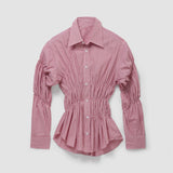 IFOMT Outfit Women Y2K Elegant Long Sleeve Shirts Solid Color Scrunched Turn Down Collar Button Down Blouse Casual Tops Streetwear