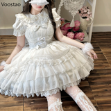 Ifomt Japanese Gothic Lolita Jsk Dress Elegant Women Kawaii Lace Ruffles Bow Princess Mini Dresses White Girls Sweet Y2k Party Dress